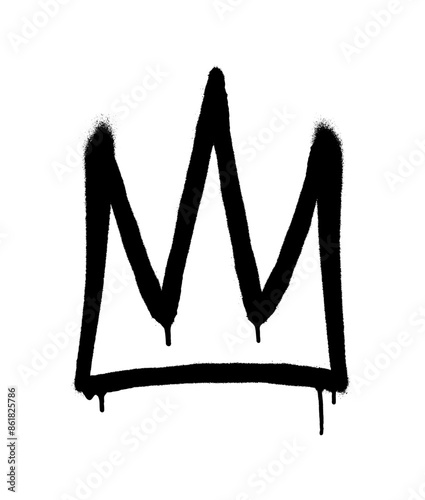 Sprayed crown with overspray in black over white. Vector illustration.