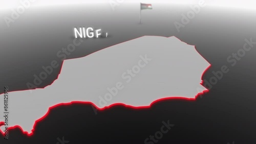 3d animated map of Niger gets hit and fractured by the text “Violence” photo