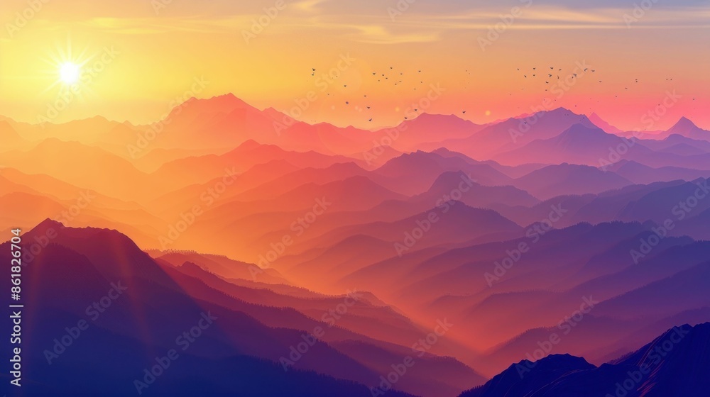 Obraz premium Sunrise Over Colorful Mountain Range. Generative ai.