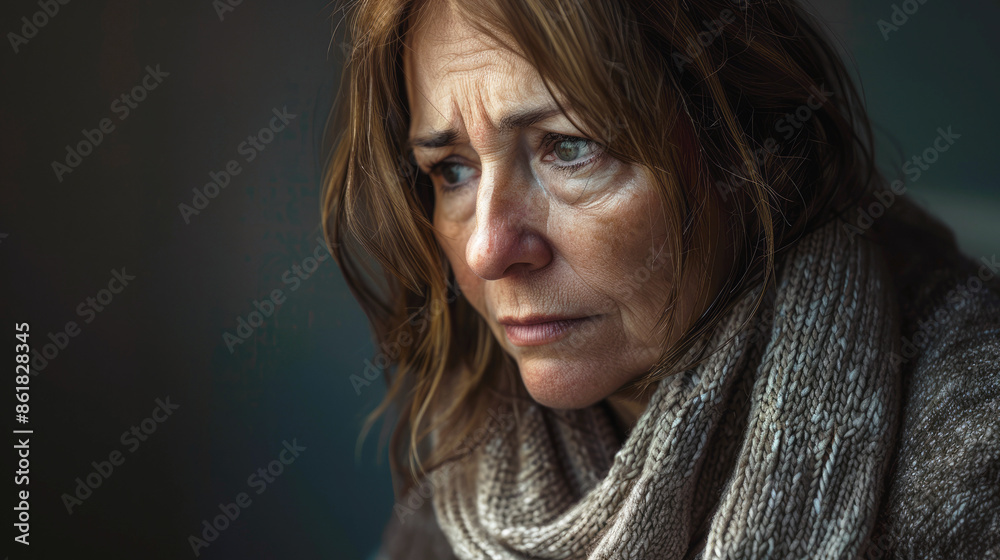 Middle aged woman in depression. Antidepressive therapy.