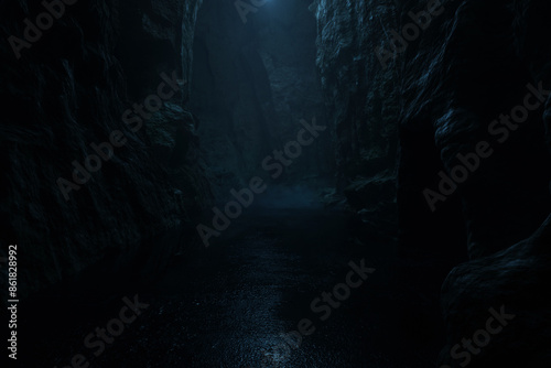 Cuadro en lienzo Passage through dark cave with light at the end. 3D Rendering