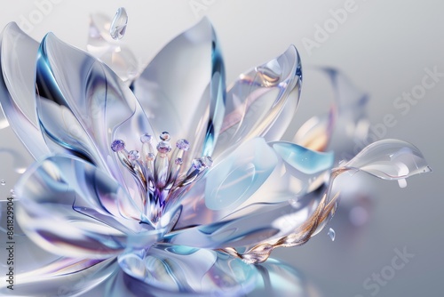 Exquisite abstract crystal flower design featuring a mesmerizing iridescent glow and intricate details.