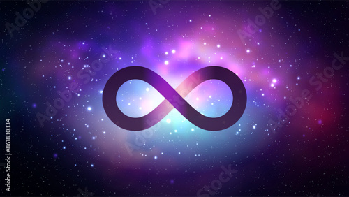 Infinity symbol on space background. Mystical vector illustration