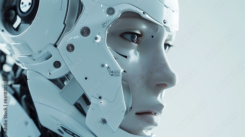 Close-up of a humanoid robot's face, showcasing intricate details and a hint of emotion. Close-up of a humanoid robot's face, showcasing intricate details and a hint of emotion.