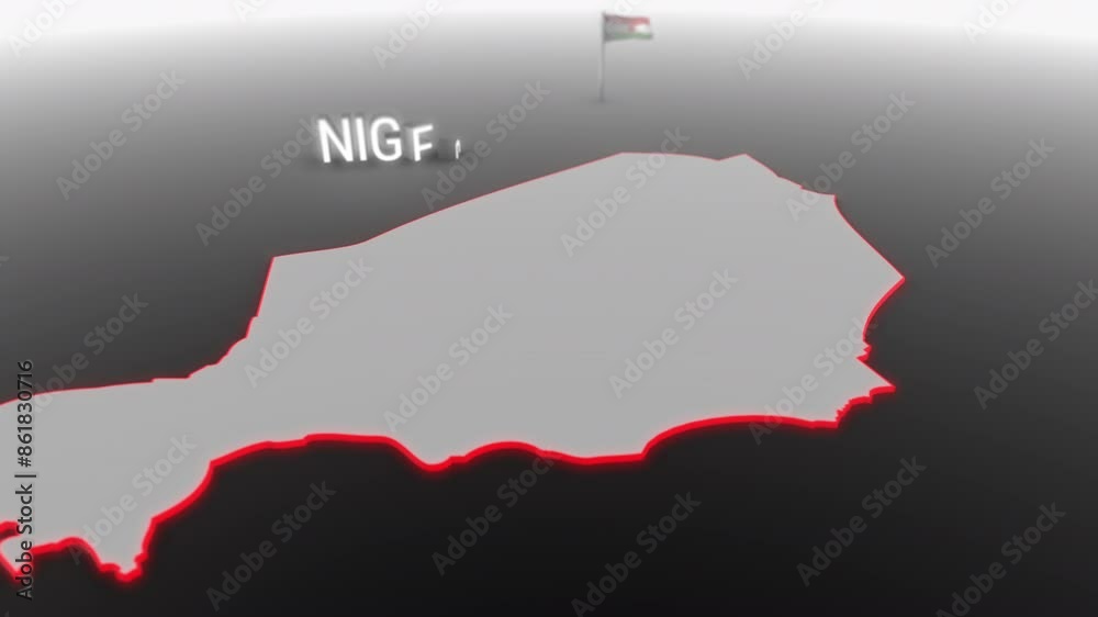 3d animated map of Niger gets hit and fractured by the text “War” 3d animated map of Niger gets hit and fractured by the text “War”