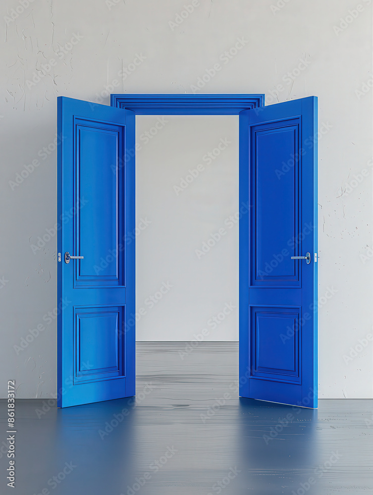 Open Blue Double Doors in a White Room Open Blue Double Doors in a White Room