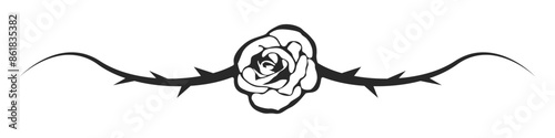 Black rose vector icon. Black flower tattoo template. Rose with thorns vector. Decorative rose flower. Rose silhouette. Vector illustration.