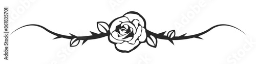 Black rose vector icon. Black flower tattoo template. Rose with thorns vector. Decorative rose flower. Rose silhouette. Vector illustration.