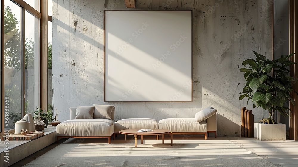 Mock-Up Frame in Home Interior Background with Living Room Mock-Up Frame in Home Interior Background with Living Room