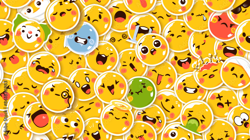 Seamless pattern with yellow emoticons. Emoji set. Vector illustration ...