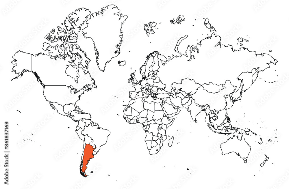 Obraz premium The outline of the world map with the borders of the countries. Map of the Argentina