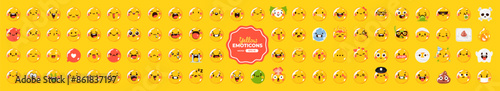 Yellow emoticons set. Emoji set. Vector illustration eps10. Funny faces with facial expressions, UI interface chat icons for messenger app. Social media. Cartoon smile. Isolated. Flat style.