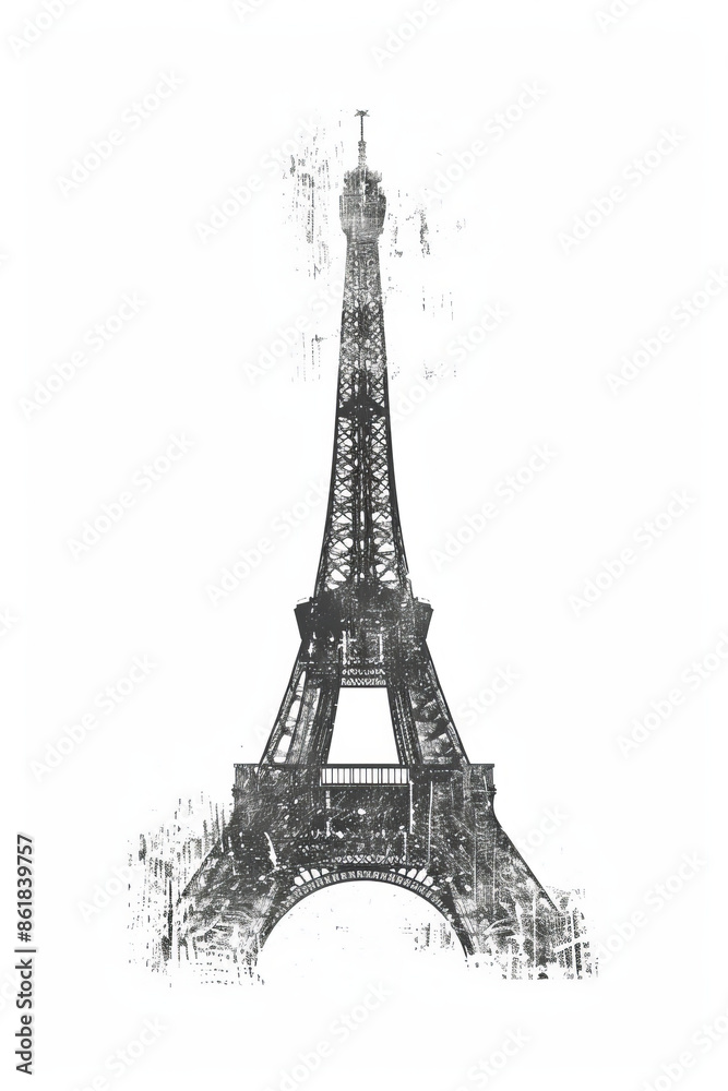 Fototapeta premium Flat Vintage Eiffel Tower Drawing with Distressed Logo Style 