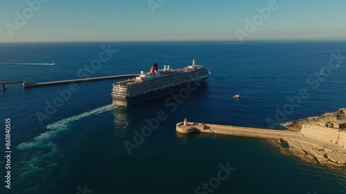 Cruise ship leave Grand harbour in Valletta, Malta island