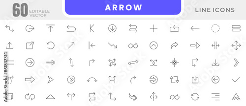 Arrow line icon set. Black arrow outline icon collection. UI thin outline icons pack.