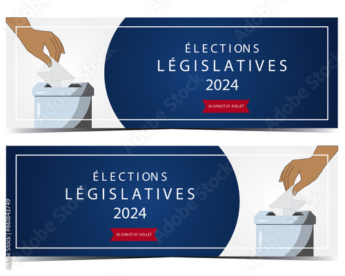 Legislative elections illustrationFrench Legislative Elections 2024 Banner with Tricolor Design. Ballot with ballot box - stock vector