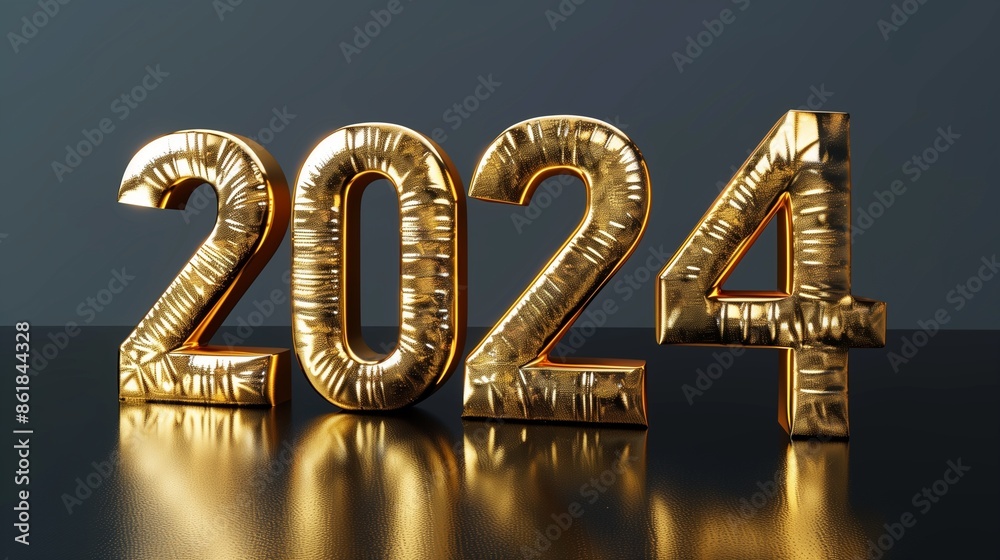 year 2024 golden symbol, 3d-illustration year 2024 golden symbol, 3d-illustration