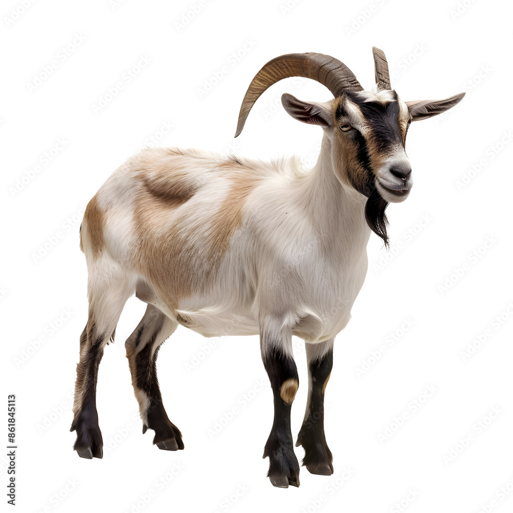 A long horned goat on white backdrop A long horned goat on white backdrop