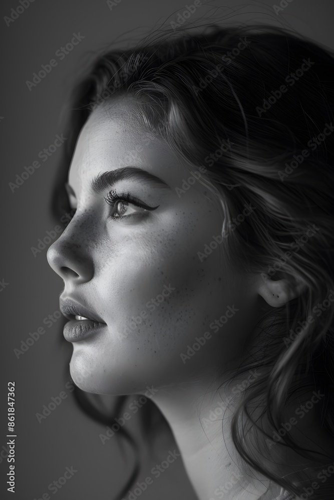 Black and White Portrait of a Woman. Artistic Rendition of Beauty and Emotion Black and White Portrait of a Woman. Artistic Rendition of Beauty and Emotion