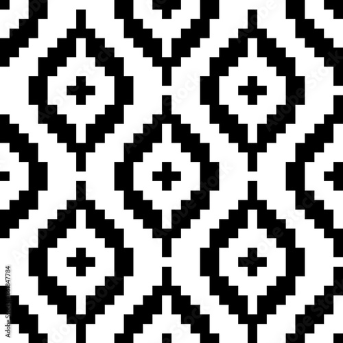 Shweshwe african seamless pattern. Repeating abstract shwe black isolation on white background. Repeated geometric for design prints. Sotho rhombus repeat patern. Geo line fabric. Vector illustration