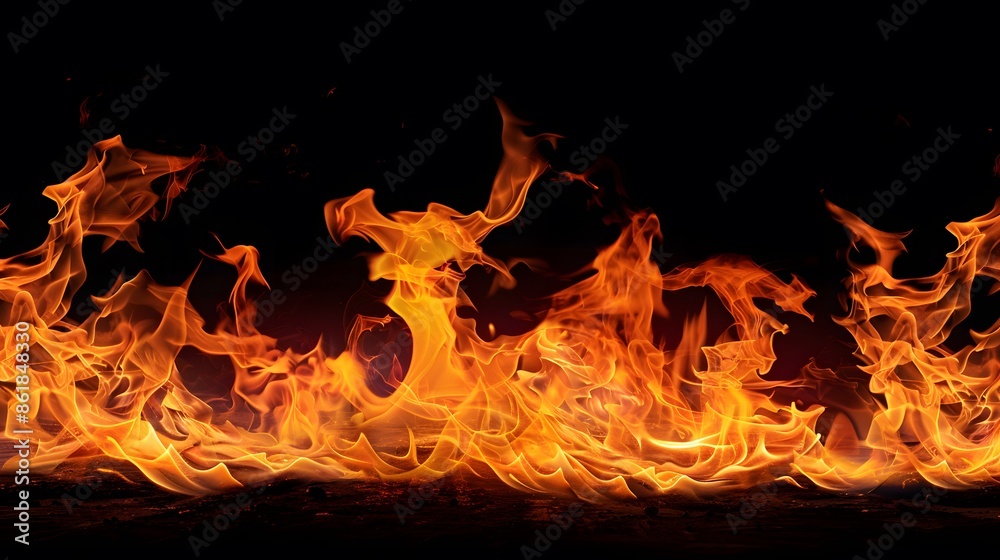 Raging Fire Flames on Black Background. Intense Heat and Burning Inferno Raging Fire Flames on Black Background. Intense Heat and Burning Inferno