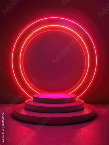 Round stage with red neon lights