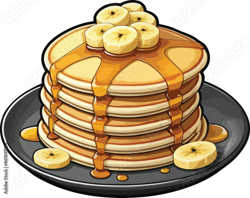 Pancakes honey with banana cartoon vector
