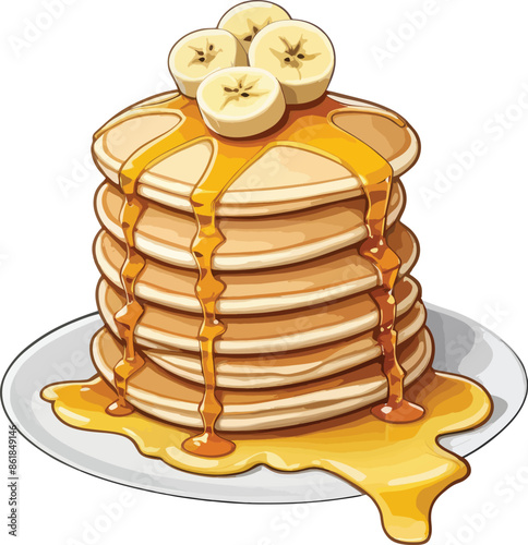 Pancakes honey with banana cartoon vector
