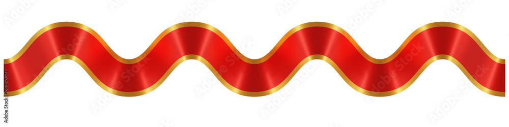 Naklejka premium A long red ribbon with gold trim in a curved shape. 3D rendering.