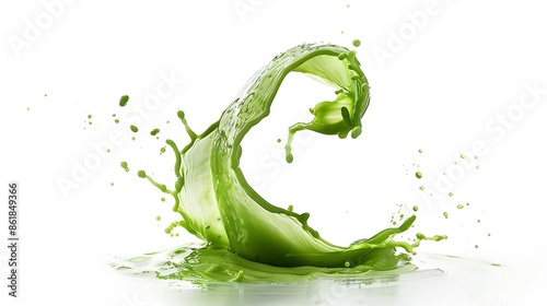 Wallpaper Mural Green juice splash, isolated on white background. Healthy green smoothie, fresh kiwi or apple juice wave. Liquid shape, abstract design element. Refreshing drink concept Torontodigital.ca