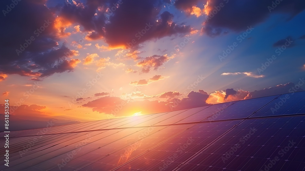 Sunset over Solar Panels. Renewable Energy and Sustainability Sunset over Solar Panels. Renewable Energy and Sustainability