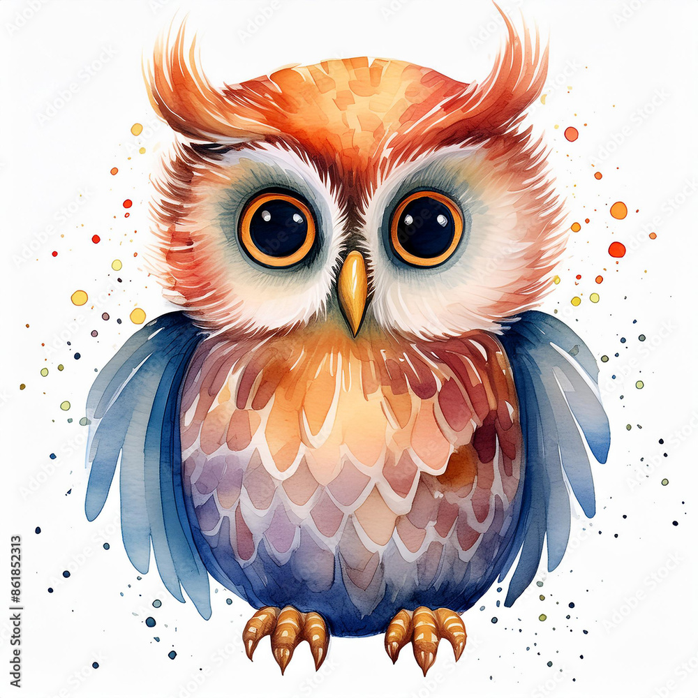 Watercolor painting of wild owl with big eyes. Animal portrait. Hand drawn art. Wildlife concept. Watercolor painting of wild owl with big eyes. Animal portrait. Hand drawn art. Wildlife concept.