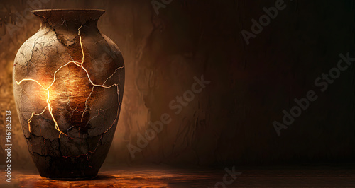 ANcient  Jar of Clay with Cracks and Breaks Alluding To and Illustrating 2 Corinthians 4:7  .
