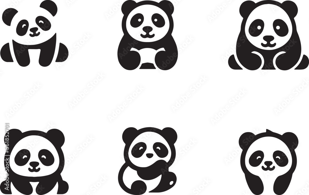 Panda icon set silhouette vector illustration