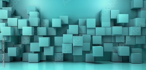 Blue 3D Cubes Against a Teal Background