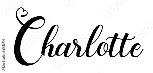 Charlotte - colore nero - parola nome scritta con cuori - ideale per website, presentazioni, biglietti, banners, sweatshirt, stampe, cricut, silhouette, sublimazioni, etichette, adesivi
