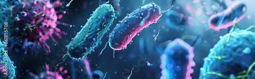 Enterobacterias Gram negativas Proteobacteria, bacteria such as salmonella, escherichia coli, yersinia pestis, klebsiella. 3D illustration. AI generated illustration photo