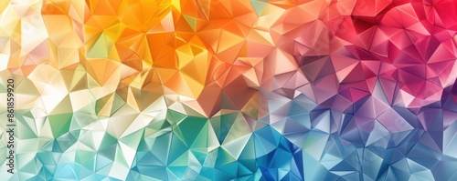 A colorful background with a rainbow of colors and a lot of triangles. The background is a mix of blue, green, yellow, and red. The triangles are scattered throughout the background. 