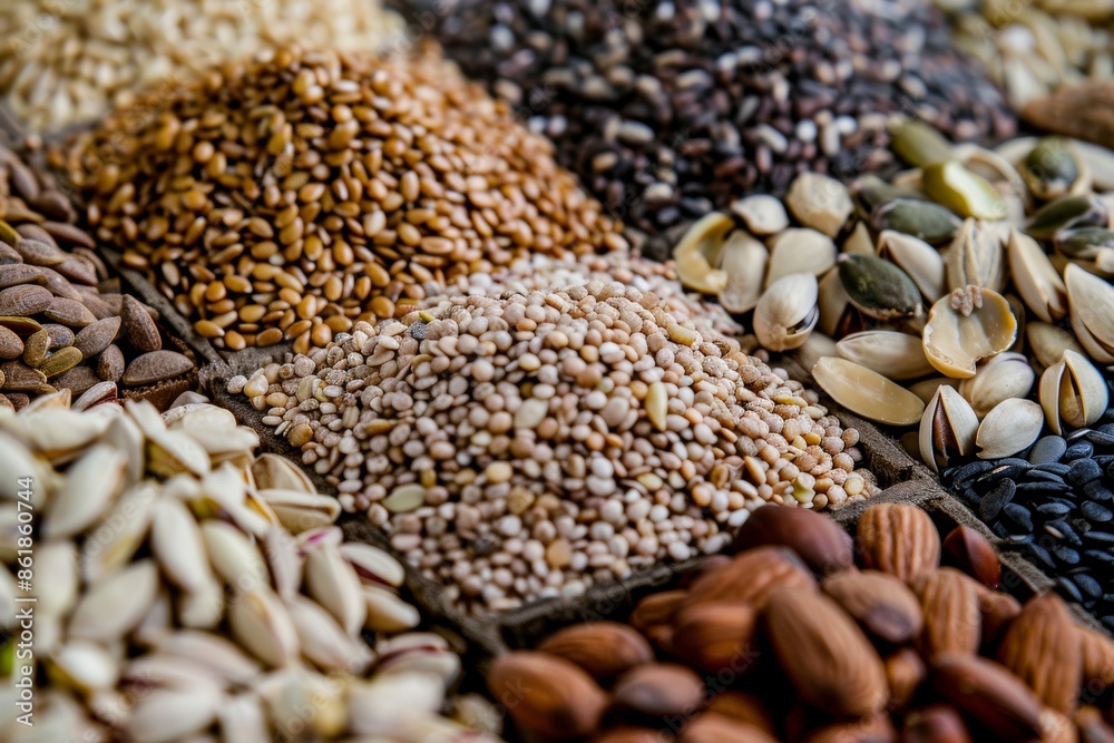 Variety of Nuts and Seeds for Promoting Dental Health - Almonds, Walnuts, Sunflower, Pumpkin Seeds Variety of Nuts and Seeds for Promoting Dental Health - Almonds, Walnuts, Sunflower, Pumpkin Seeds