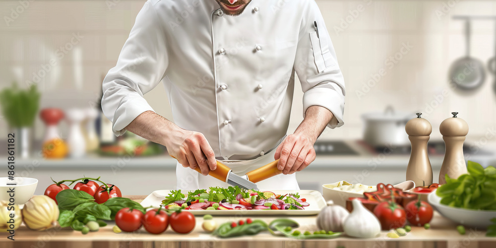 A chef deftly handles fresh ingredients, preparing a gourmet meal for their hungry customers. (brown) A chef deftly handles fresh ingredients, preparing a gourmet meal for their hungry customers. (brown)