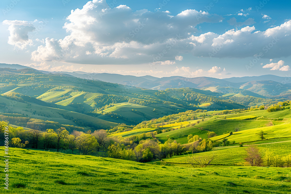 panorama of beautiful countryside of romania. sunny afternoon. wonderful springtime landscape in mountains. grassy field and rolling hills. rural scenery panorama of beautiful countryside of romania. sunny afternoon. wonderful springtime landscape in mountains. grassy field and rolling hills. rural scenery