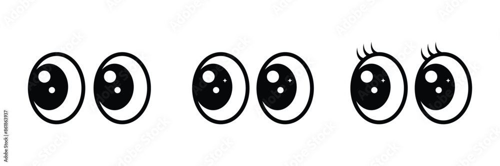 Set of Cute cartoon eyes icon collection. Doodle cartoon eyes symbol. Vector Illustration. Set of Cute cartoon eyes icon collection. Doodle cartoon eyes symbol. Vector Illustration.