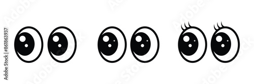 Set of Cute cartoon eyes icon collection. Doodle cartoon eyes symbol. Vector Illustration.