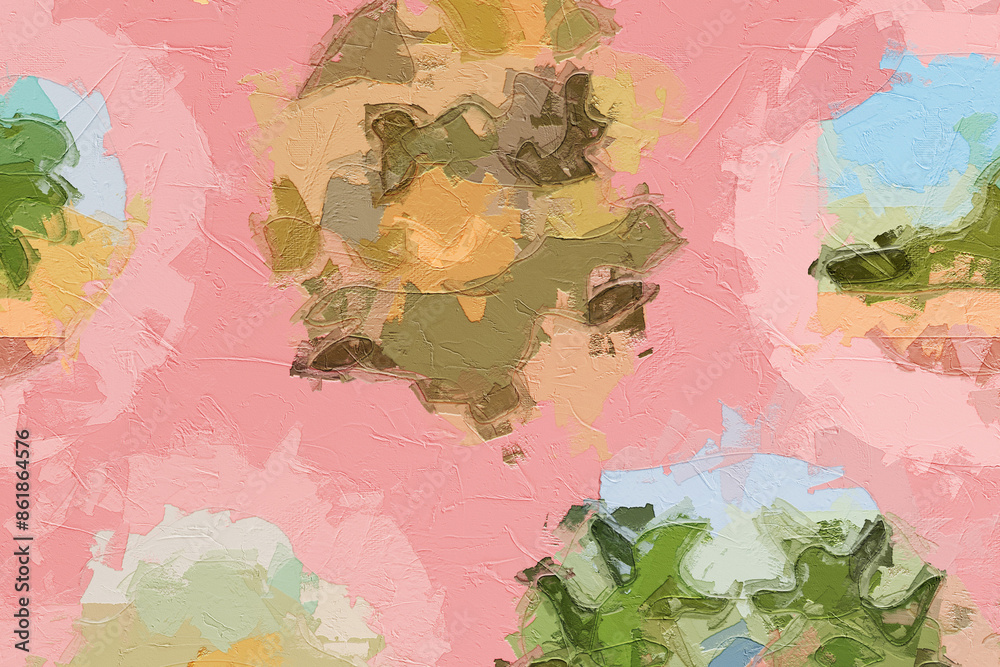 Fototapeta premium Oil painting and various flowers, cats, dogs, lotus leaves, roses, peonies, chrysanthemums, beautiful