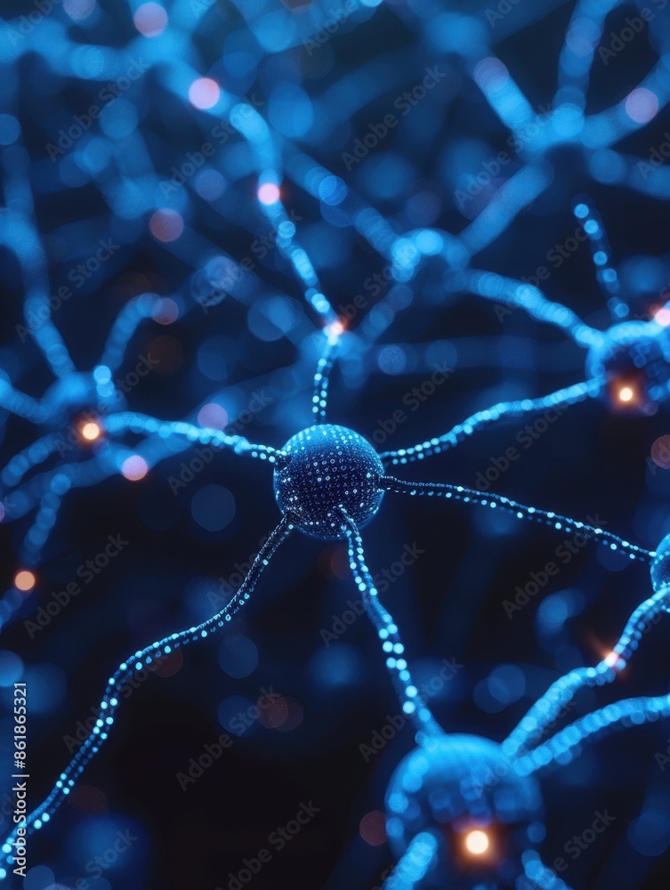 Close-up of a neural network illustration with glowing synapses, representing connectivity and brain function.