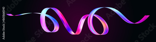 Holographic neon spiral futuristic ribbon. Abstract iridescent brush stroke