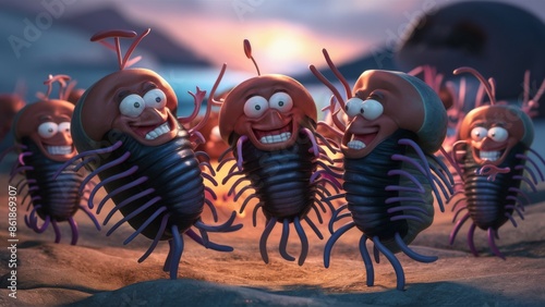 A group of animated bugs with big eyes and mouths, AI