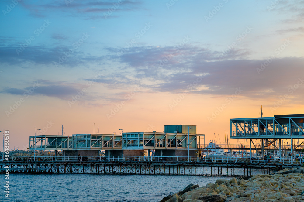 Fototapeta premium Sunset at Embankment Molos is a beautiful place in Limassol at Cyprus 