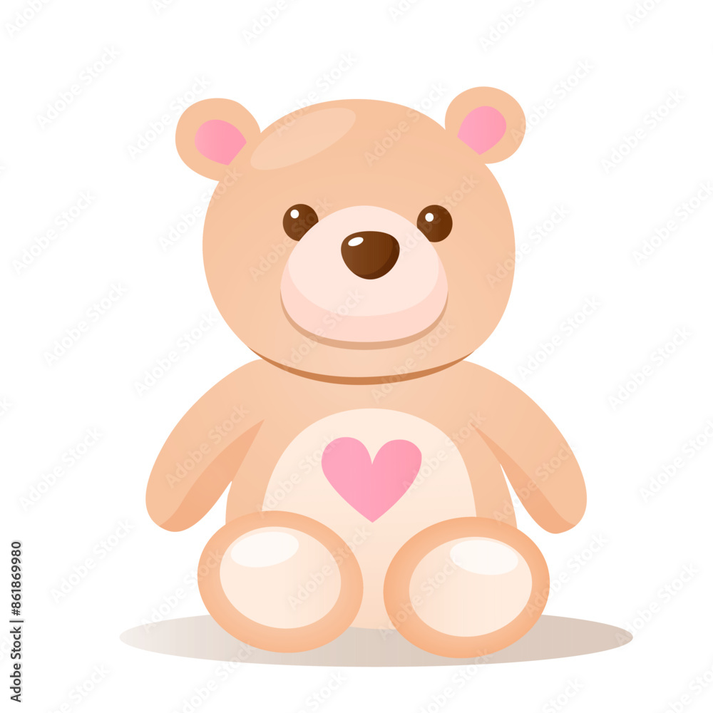 Vector illustration of cute cartoon fluffy bear toy.
