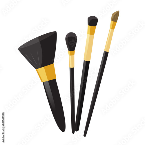 Cosmetic makeup brushes isolated on white background.	
